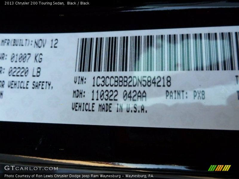 Black / Black 2013 Chrysler 200 Touring Sedan
