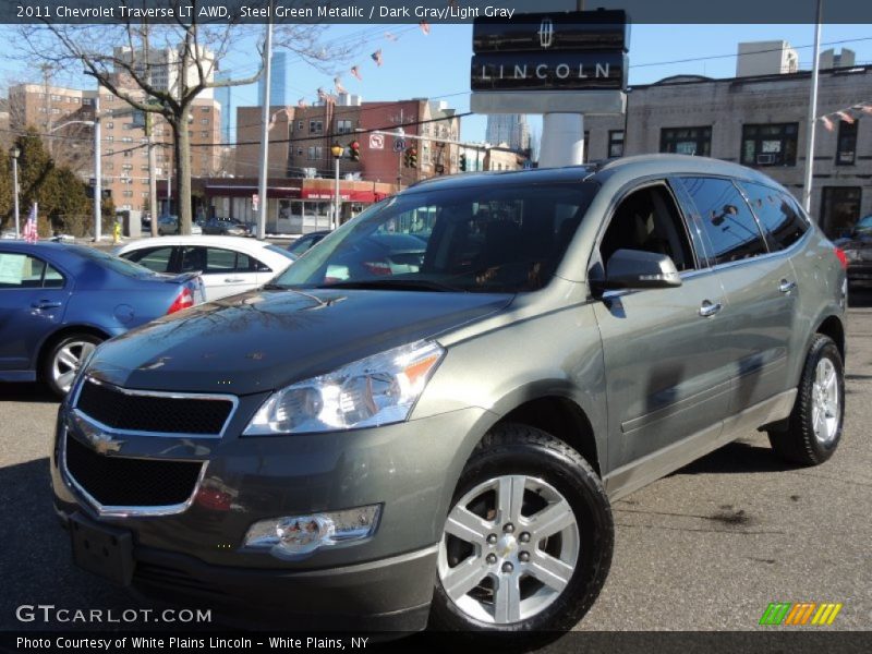 Steel Green Metallic / Dark Gray/Light Gray 2011 Chevrolet Traverse LT AWD