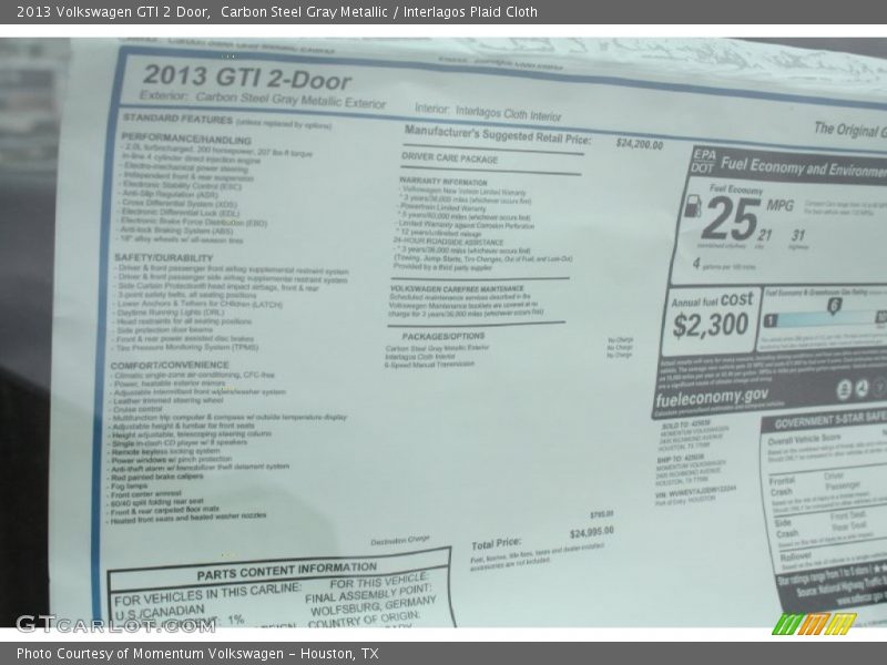  2013 GTI 2 Door Window Sticker