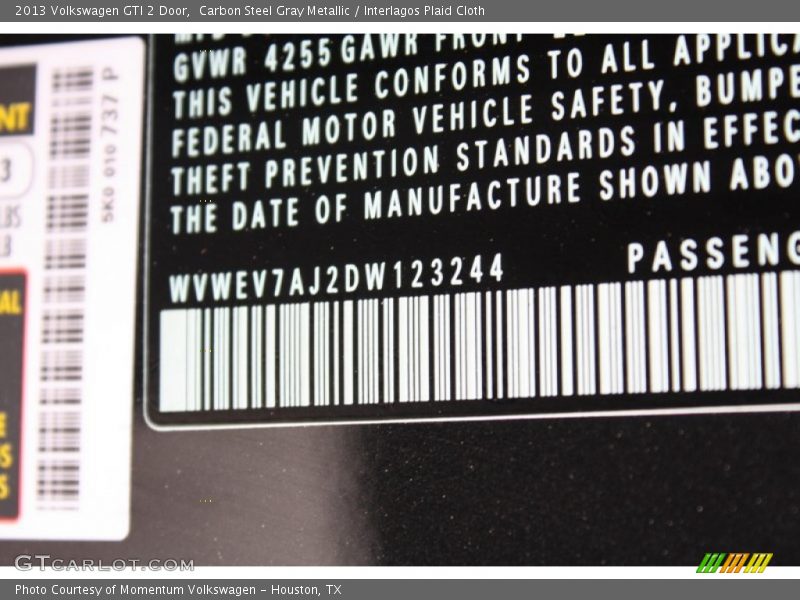 Carbon Steel Gray Metallic / Interlagos Plaid Cloth 2013 Volkswagen GTI 2 Door