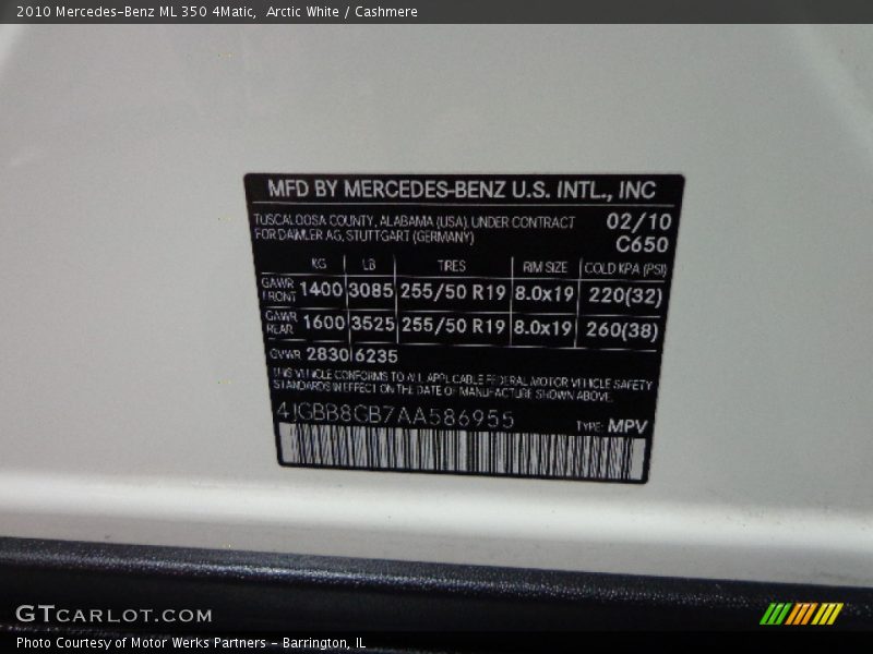 Arctic White / Cashmere 2010 Mercedes-Benz ML 350 4Matic