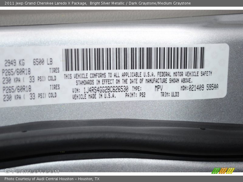 Bright Silver Metallic / Dark Graystone/Medium Graystone 2011 Jeep Grand Cherokee Laredo X Package