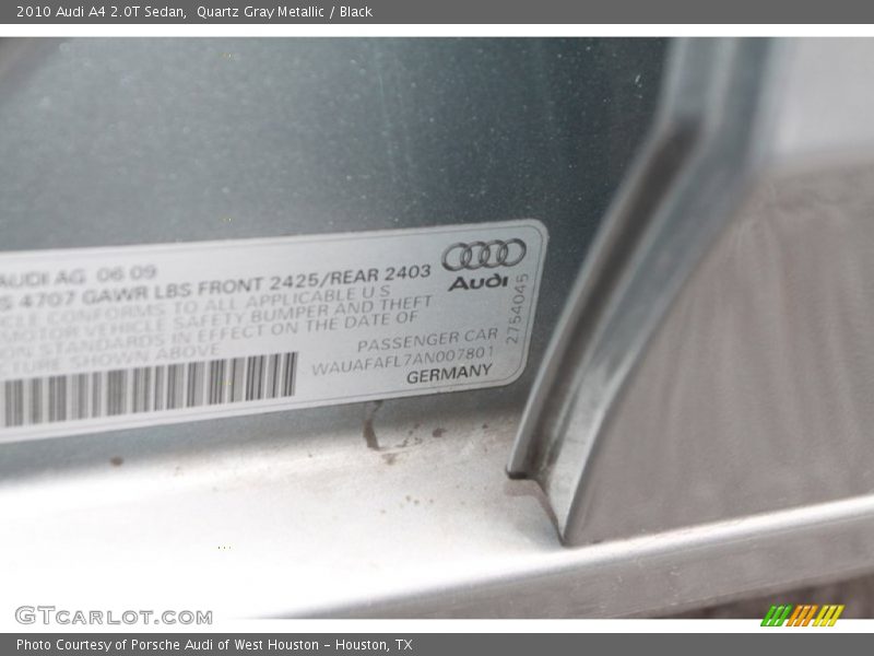 Quartz Gray Metallic / Black 2010 Audi A4 2.0T Sedan