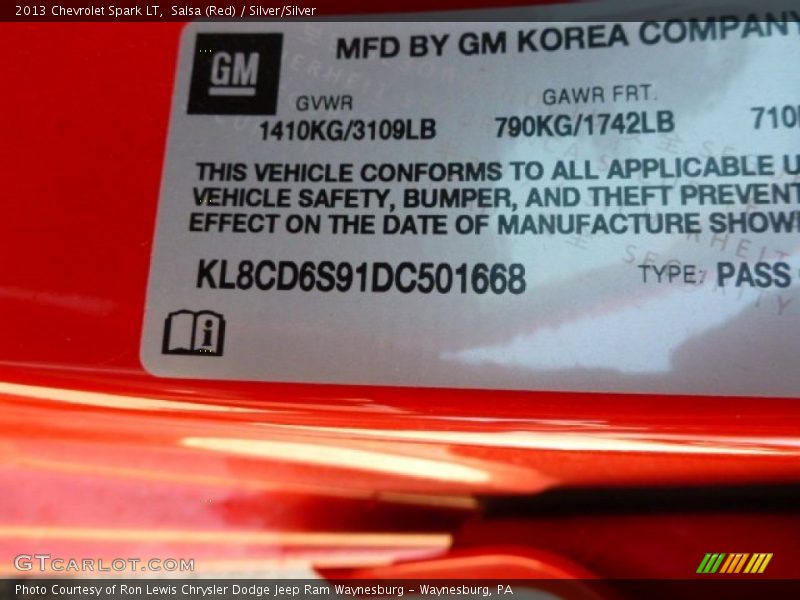 Salsa (Red) / Silver/Silver 2013 Chevrolet Spark LT