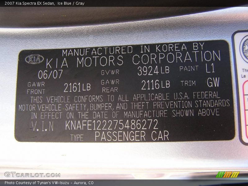 Ice Blue / Gray 2007 Kia Spectra EX Sedan