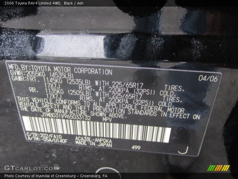 2006 RAV4 Limited 4WD Black Color Code 202