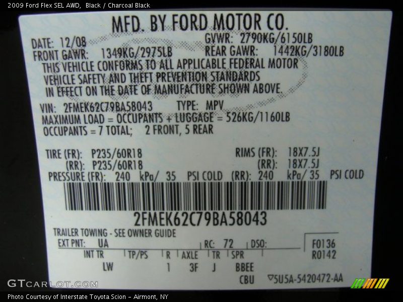 Black / Charcoal Black 2009 Ford Flex SEL AWD