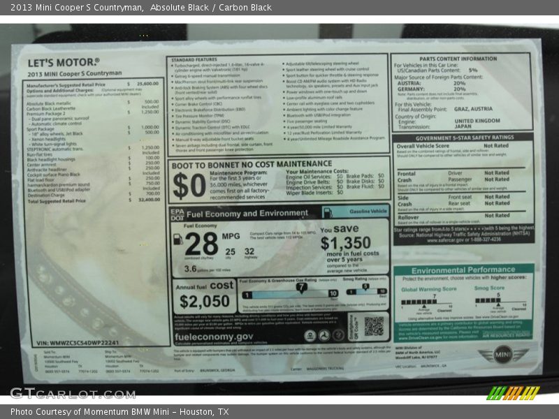 Absolute Black / Carbon Black 2013 Mini Cooper S Countryman