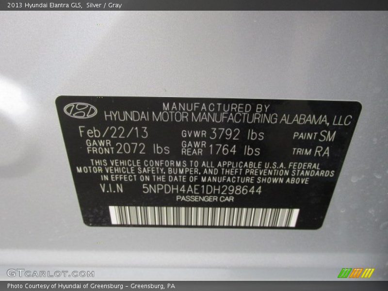 Silver / Gray 2013 Hyundai Elantra GLS