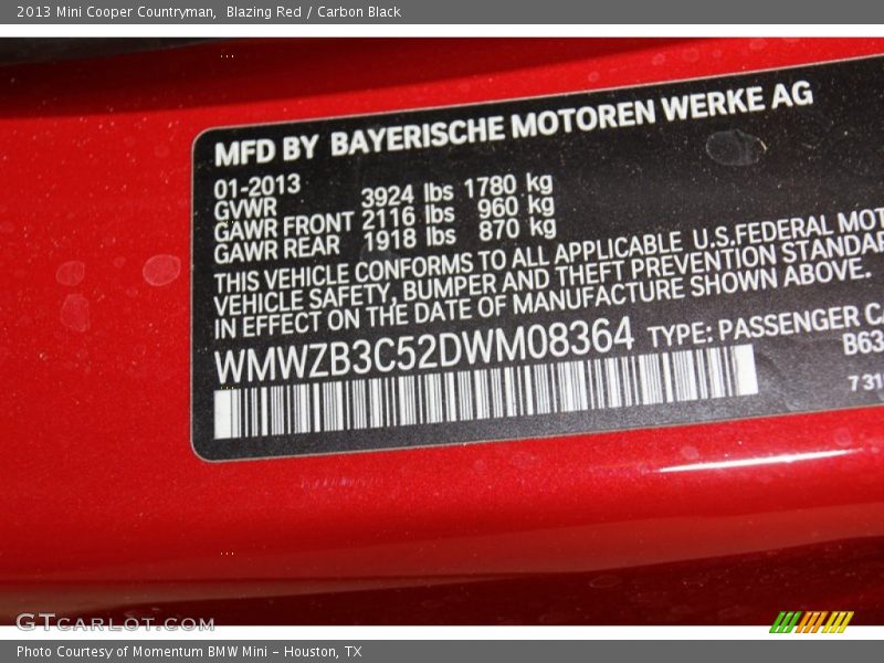Blazing Red / Carbon Black 2013 Mini Cooper Countryman