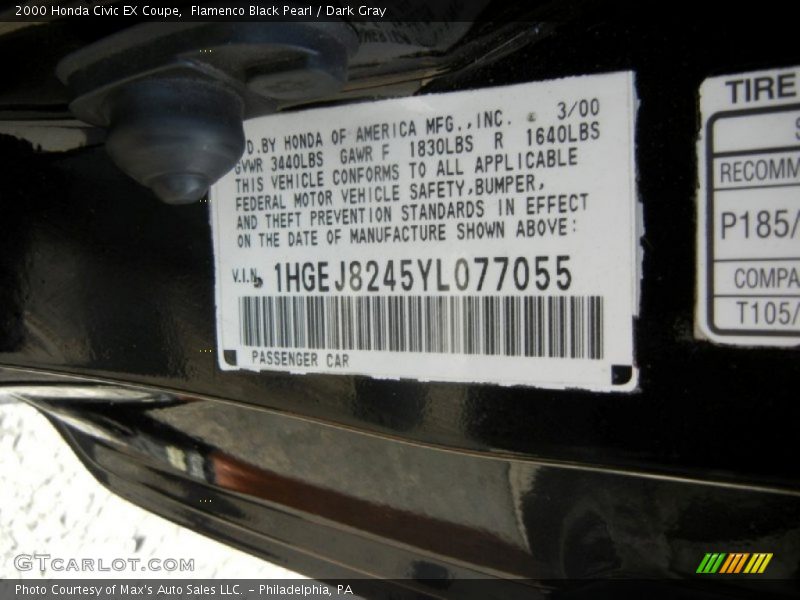 Flamenco Black Pearl / Dark Gray 2000 Honda Civic EX Coupe