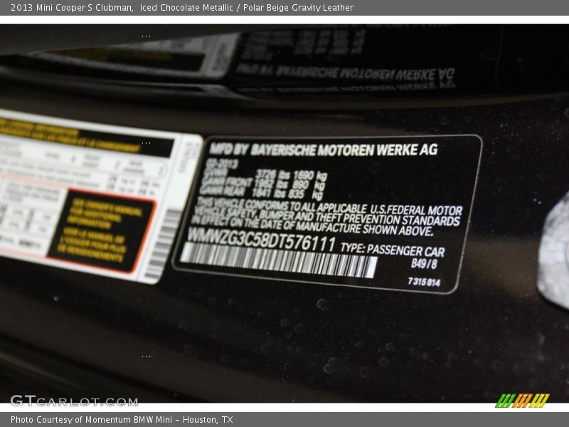 2013 Cooper S Clubman Iced Chocolate Metallic Color Code B49