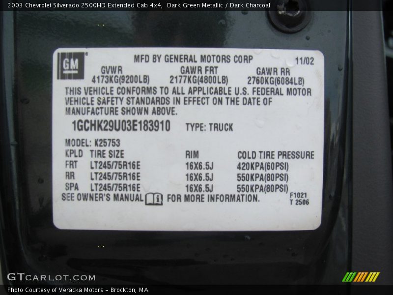 Dark Green Metallic / Dark Charcoal 2003 Chevrolet Silverado 2500HD Extended Cab 4x4