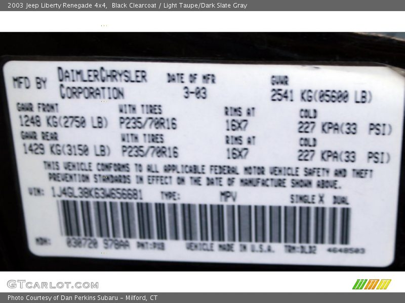 Black Clearcoat / Light Taupe/Dark Slate Gray 2003 Jeep Liberty Renegade 4x4
