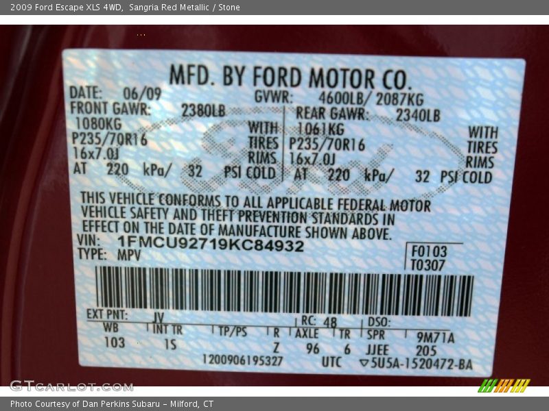 Sangria Red Metallic / Stone 2009 Ford Escape XLS 4WD