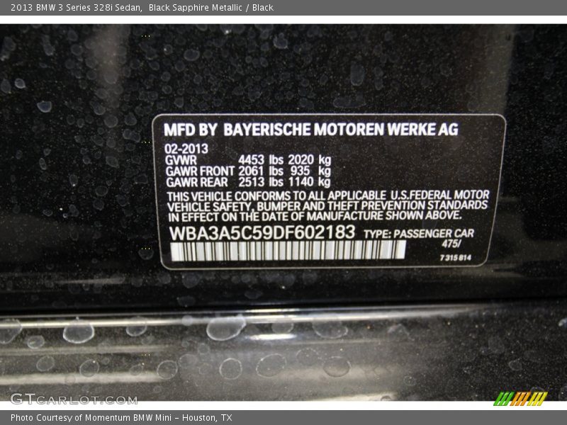 Black Sapphire Metallic / Black 2013 BMW 3 Series 328i Sedan