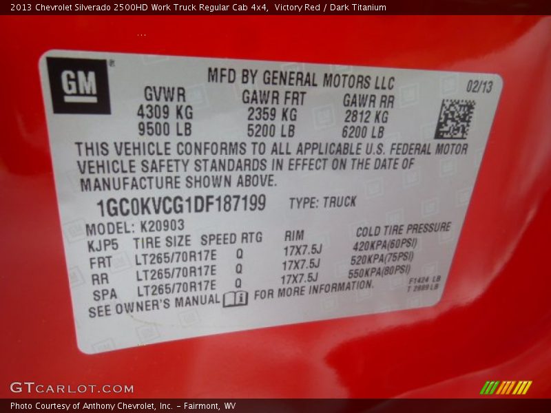 Victory Red / Dark Titanium 2013 Chevrolet Silverado 2500HD Work Truck Regular Cab 4x4