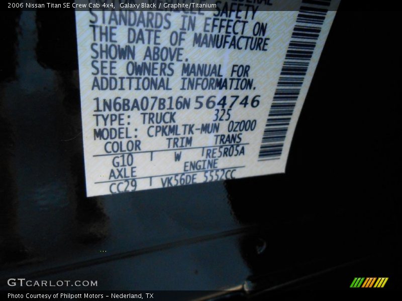 2006 Titan SE Crew Cab 4x4 Galaxy Black Color Code G10