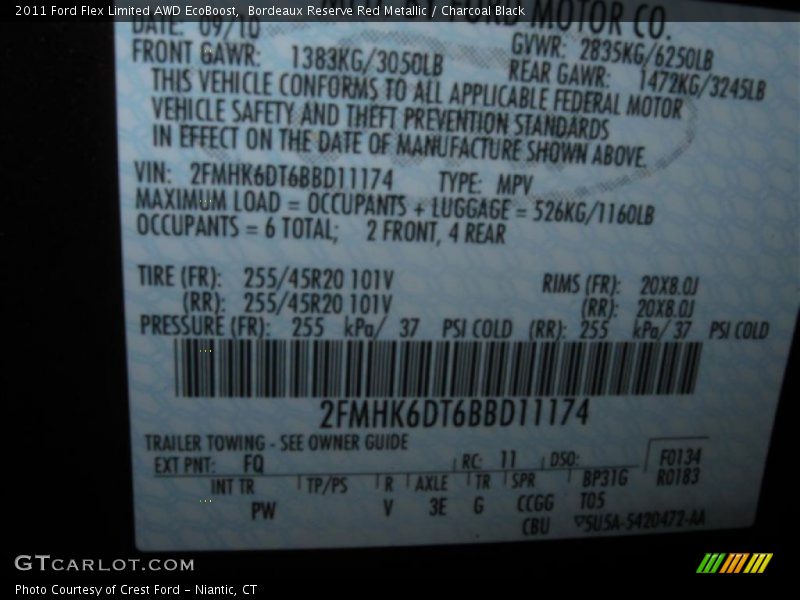 Bordeaux Reserve Red Metallic / Charcoal Black 2011 Ford Flex Limited AWD EcoBoost