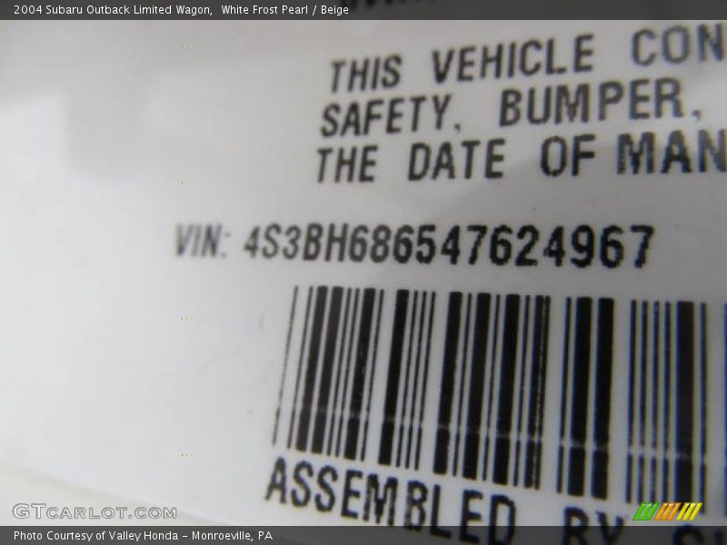 White Frost Pearl / Beige 2004 Subaru Outback Limited Wagon