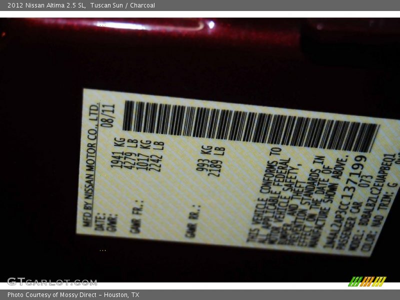 Tuscan Sun / Charcoal 2012 Nissan Altima 2.5 SL