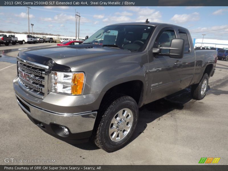 Steel Gray Metallic / Ebony 2013 GMC Sierra 2500HD SLT Extended Cab 4x4