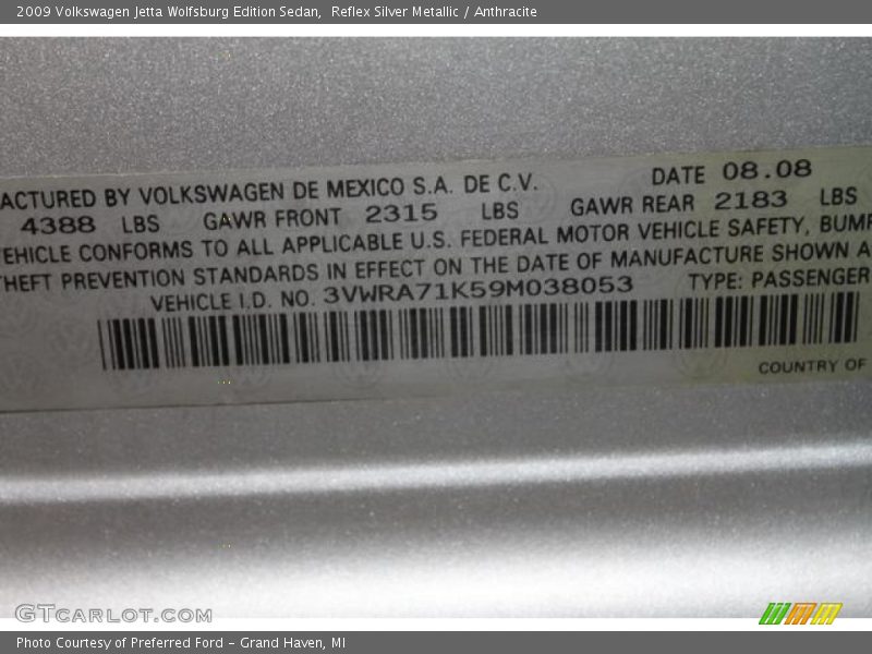 Reflex Silver Metallic / Anthracite 2009 Volkswagen Jetta Wolfsburg Edition Sedan