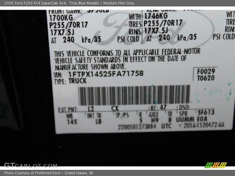True Blue Metallic / Medium Flint Grey 2005 Ford F150 FX4 SuperCab 4x4