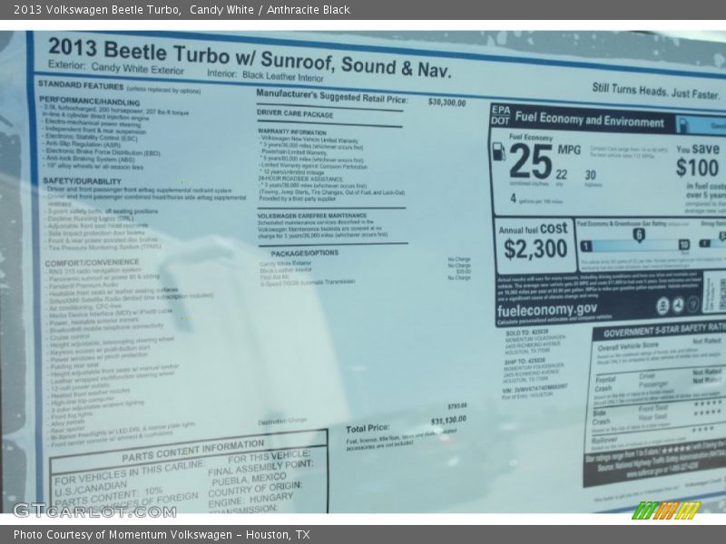  2013 Beetle Turbo Window Sticker