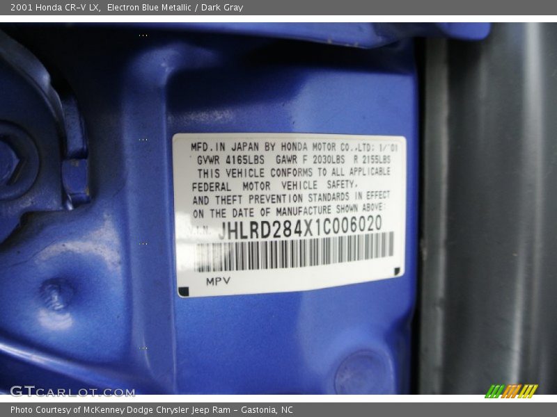 Info Tag of 2001 CR-V LX