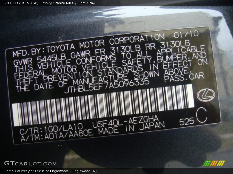 2010 LS 460 Smoky Granite Mica Color Code 1G0