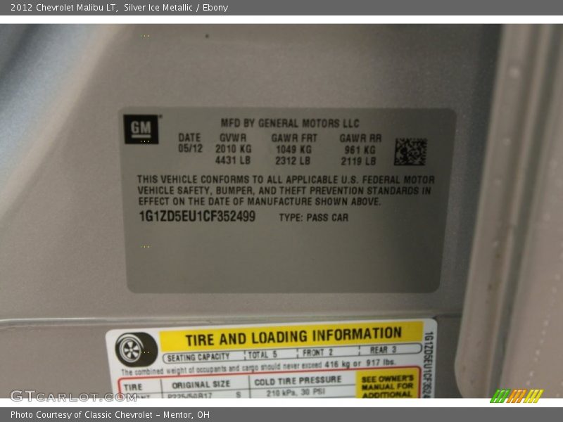 Silver Ice Metallic / Ebony 2012 Chevrolet Malibu LT