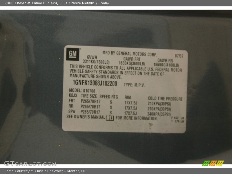 Blue Granite Metallic / Ebony 2008 Chevrolet Tahoe LTZ 4x4