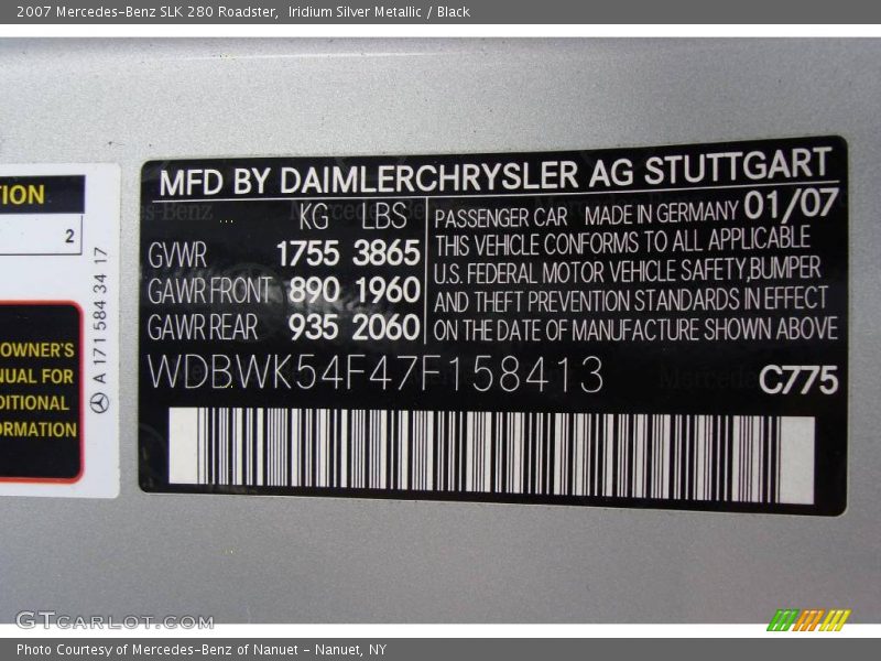 Iridium Silver Metallic / Black 2007 Mercedes-Benz SLK 280 Roadster