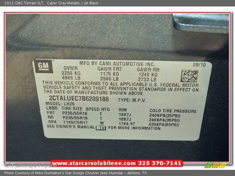 Cyber Gray Metallic / Jet Black 2011 GMC Terrain SLT