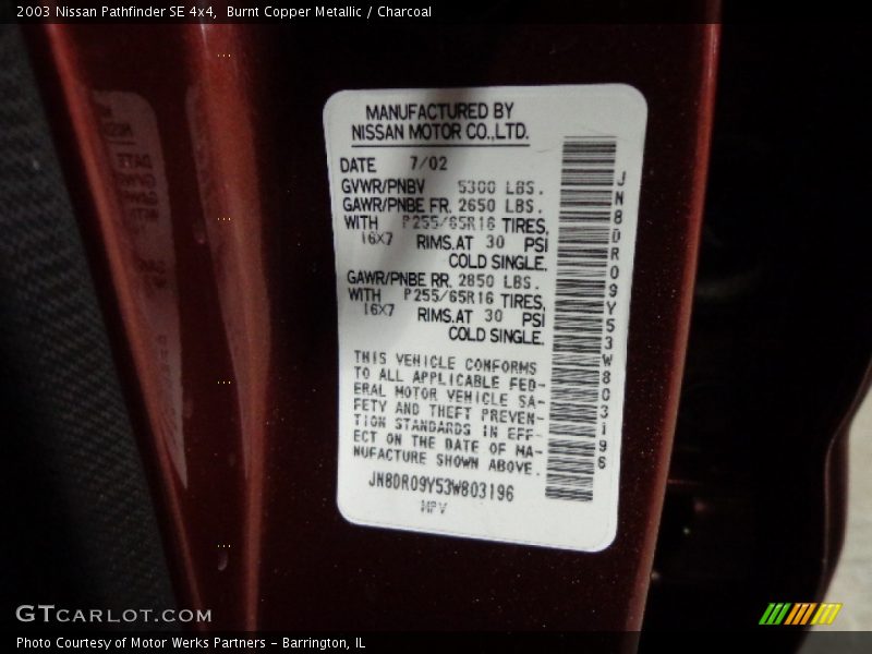 Burnt Copper Metallic / Charcoal 2003 Nissan Pathfinder SE 4x4