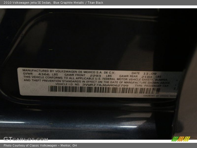 Blue Graphite Metallic / Titan Black 2010 Volkswagen Jetta SE Sedan