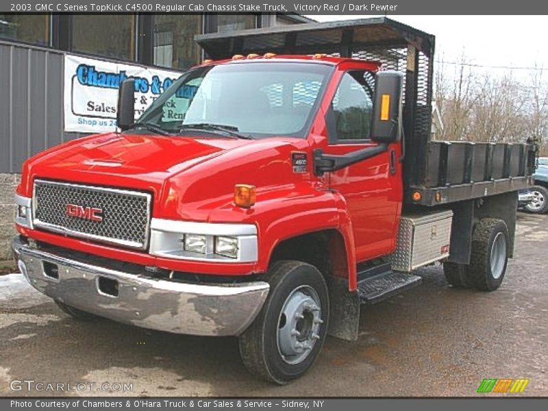 Victory Red / Dark Pewter 2003 GMC C Series TopKick C4500 Regular Cab Chassis Stake Truck