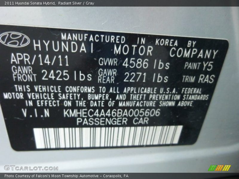 Radiant Silver / Gray 2011 Hyundai Sonata Hybrid