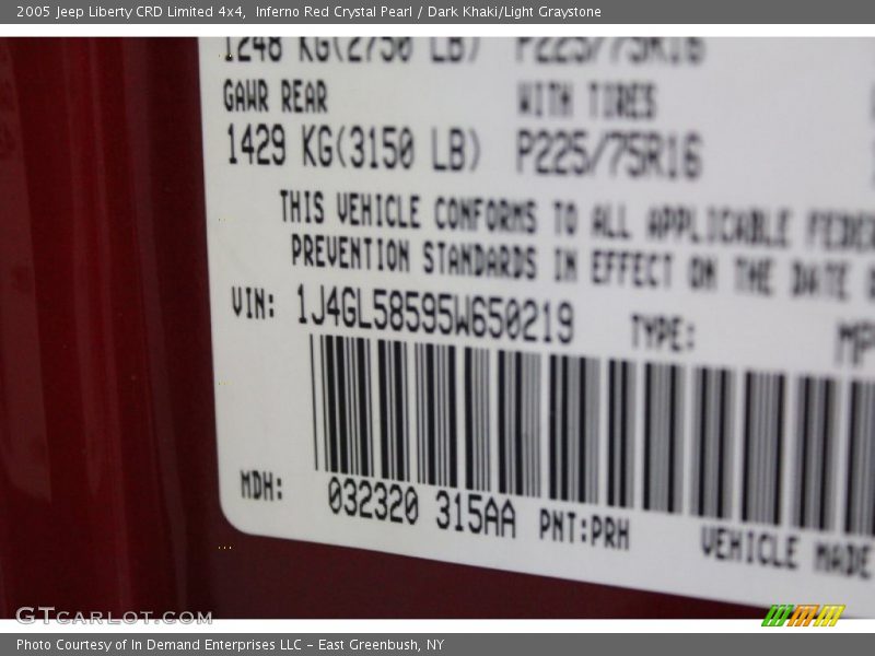 2005 Liberty CRD Limited 4x4 Inferno Red Crystal Pearl Color Code PRH