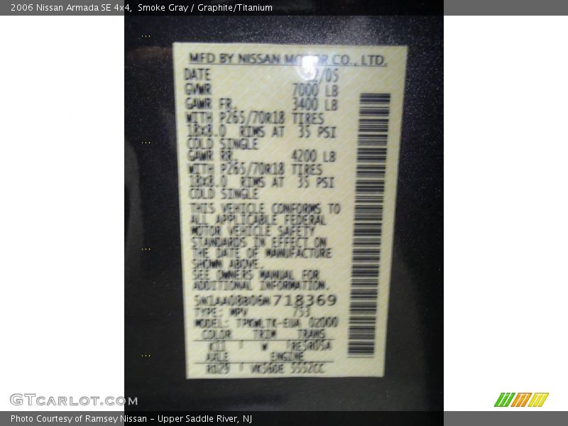 Smoke Gray / Graphite/Titanium 2006 Nissan Armada SE 4x4