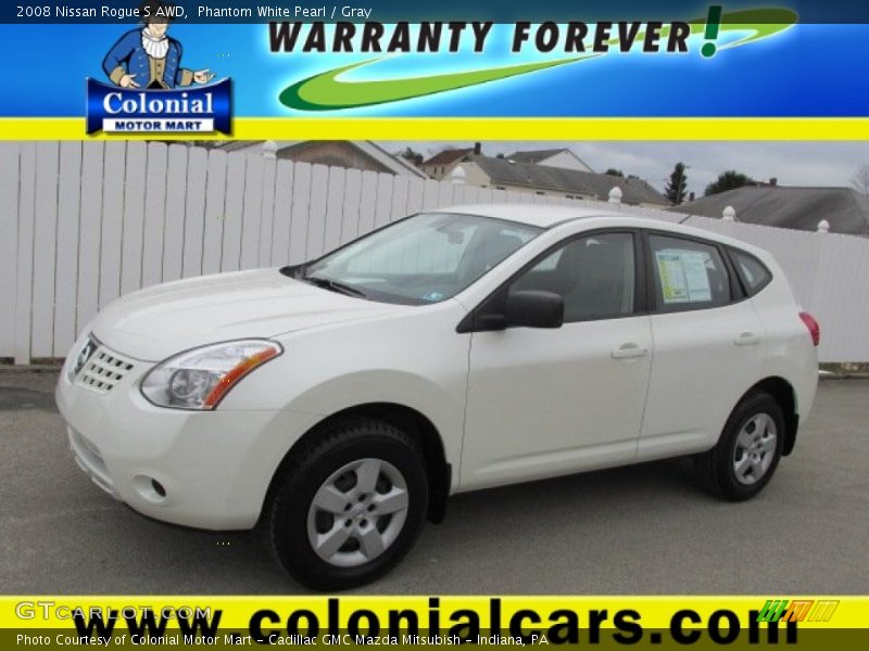 Phantom White Pearl / Gray 2008 Nissan Rogue S AWD