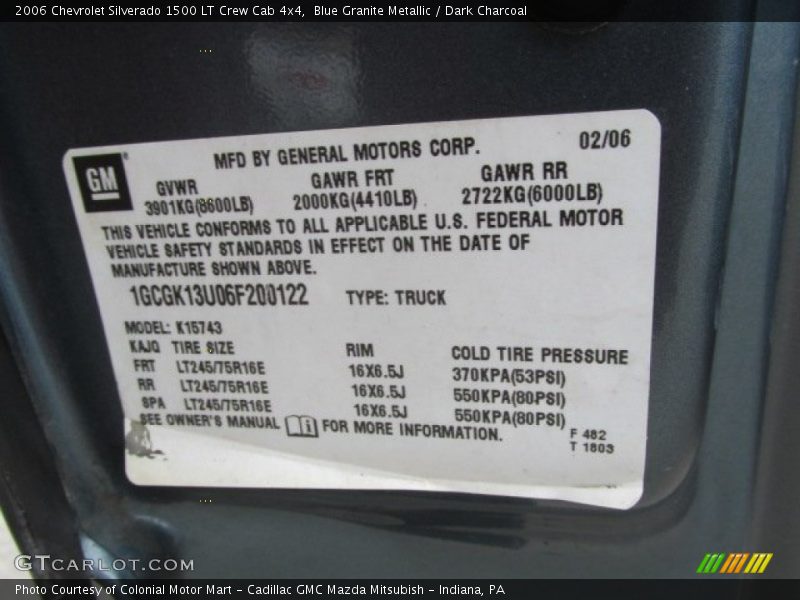 Blue Granite Metallic / Dark Charcoal 2006 Chevrolet Silverado 1500 LT Crew Cab 4x4