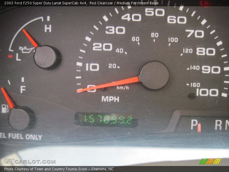 Red Clearcoat / Medium Parchment Beige 2003 Ford F250 Super Duty Lariat SuperCab 4x4