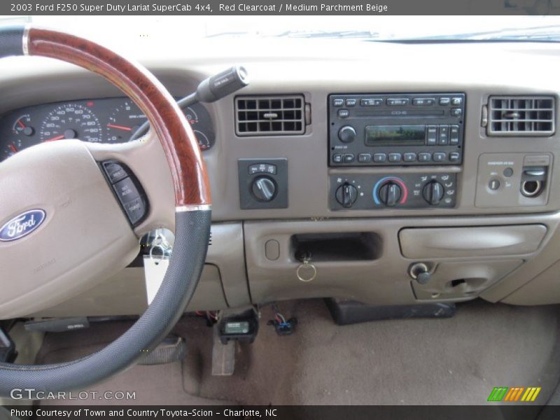 Red Clearcoat / Medium Parchment Beige 2003 Ford F250 Super Duty Lariat SuperCab 4x4