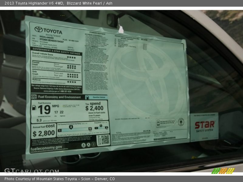 Blizzard White Pearl / Ash 2013 Toyota Highlander V6 4WD