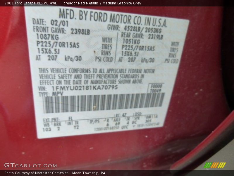 2001 Escape XLS V6 4WD Toreador Red Metallic Color Code FL