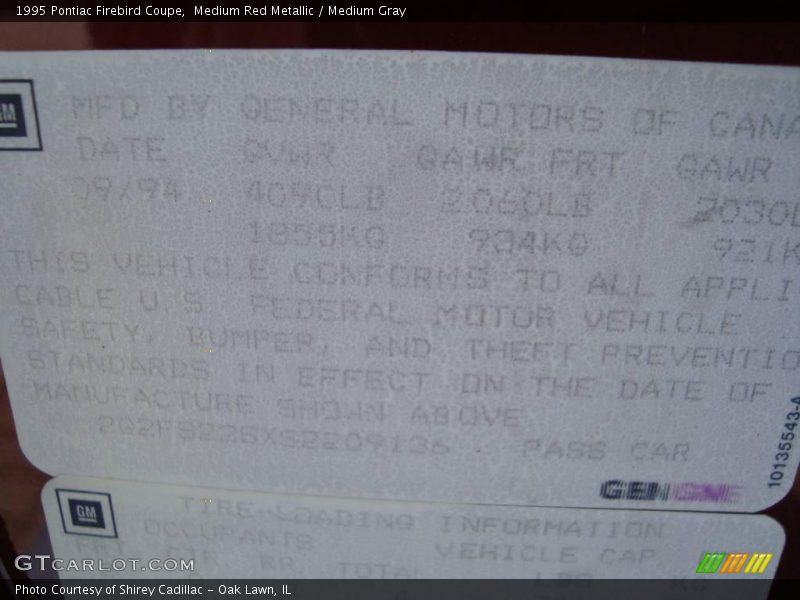 Medium Red Metallic / Medium Gray 1995 Pontiac Firebird Coupe