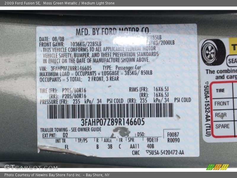 Moss Green Metallic / Medium Light Stone 2009 Ford Fusion SE
