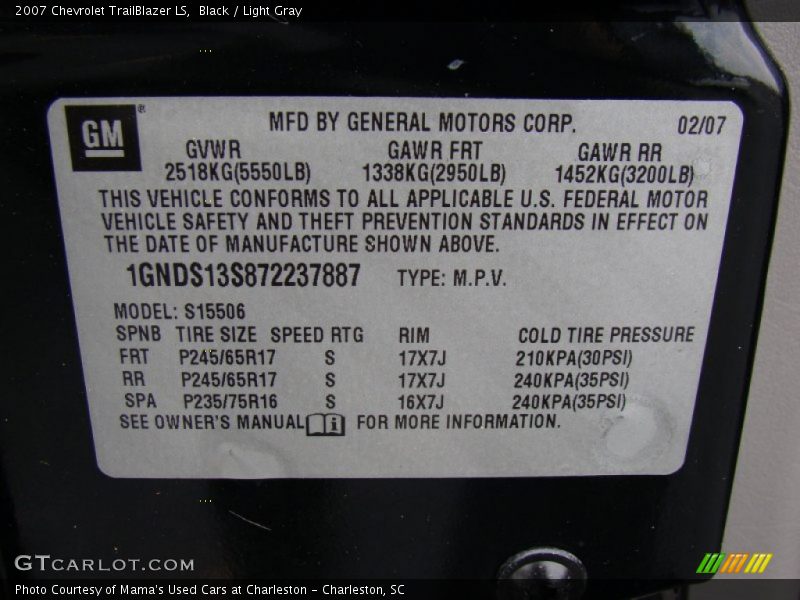 Black / Light Gray 2007 Chevrolet TrailBlazer LS